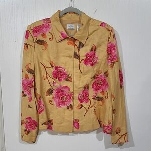 Emma James Liz Claiborne Womens Floral Linen Blend Suit Jacket Blazer Size 16